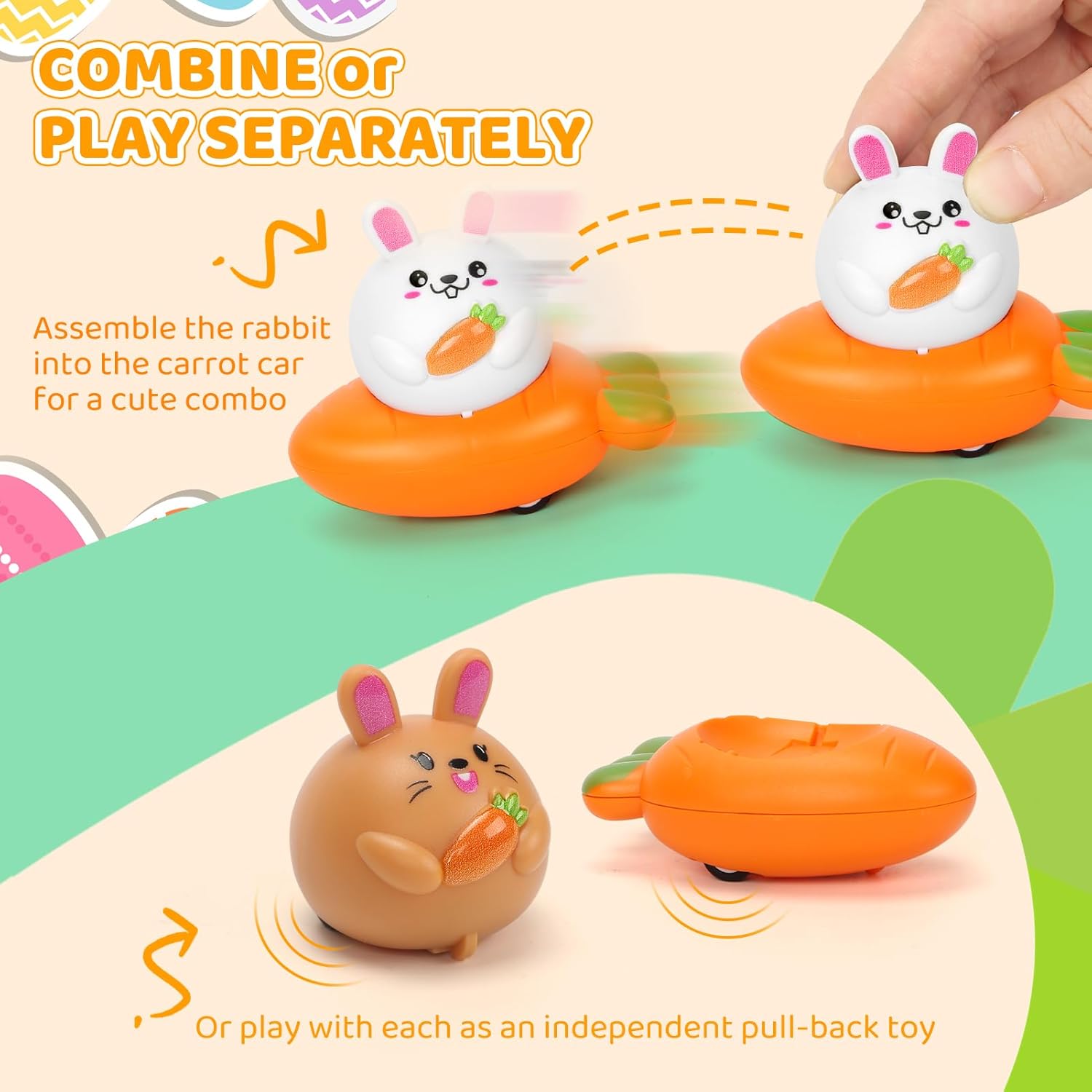 12 PCS Easter Basket Stuffers Egg Fillers for Toddlers Kids, Pull Back Cars Toys for Boys Girls, Bunny Rabbit Easter Gifts Party Favors