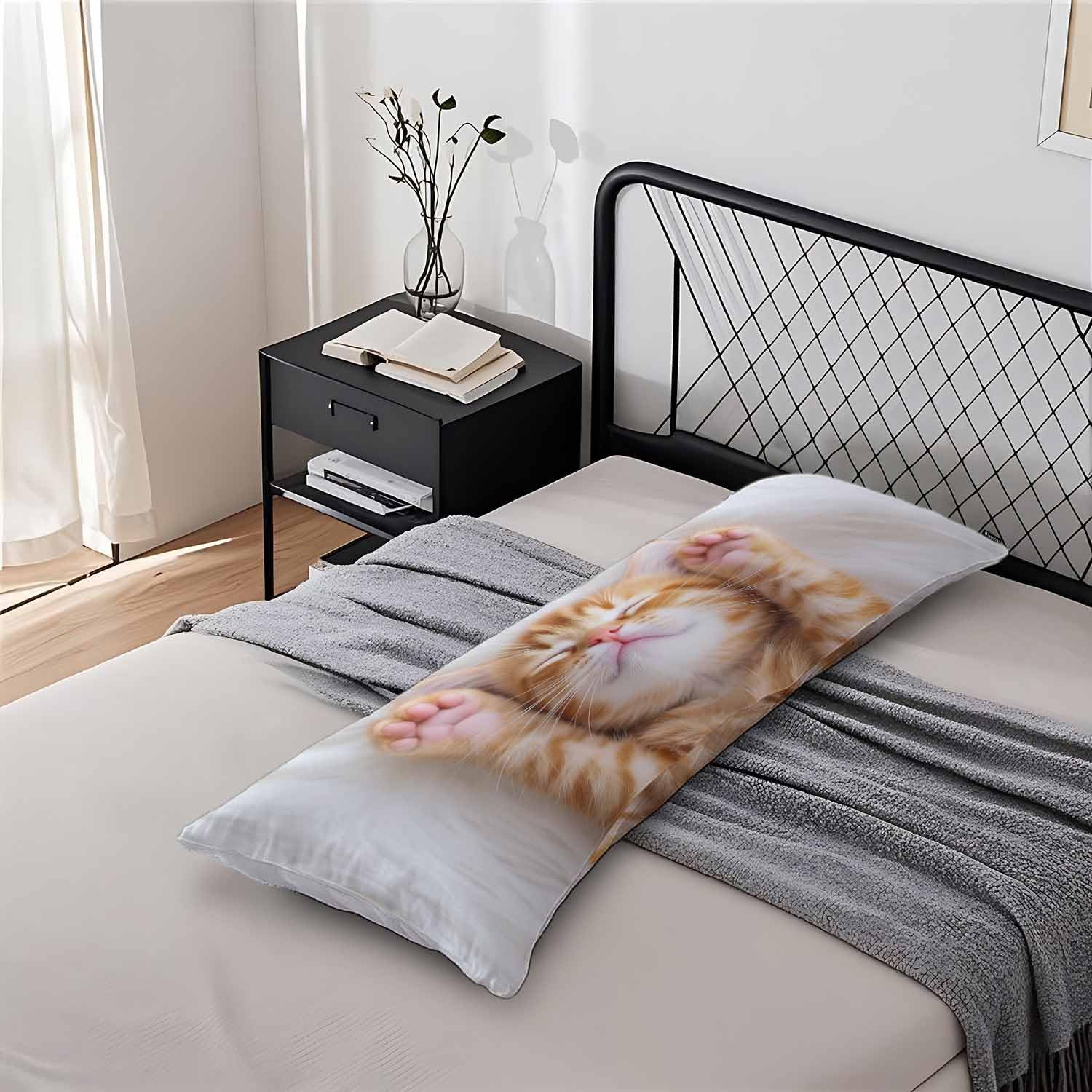 20x54 Body Pillow Cover Cat Zipper Body Pillowcase Cute Cat Side Sleeper Pillow Covers Body Pillow Covers Body Cushion Cover for Men Women Home Bedroom Sofa