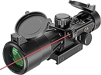 Vista 1 de UUQ Alcance de rifle de 2.5-10x40IR con punto mil-punto iluminado rojo con láser rojo, lente verde, botones mejorados, alcance táctico para rifles