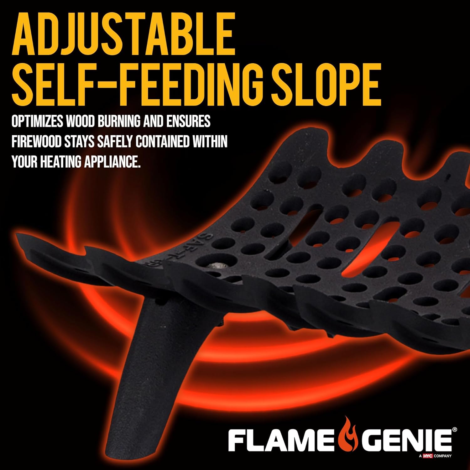 Flame Genie Fireplace Grate - Self-Feeding Fireplace Tools, Cast Iron, Wood Stove Accessories, Fire Logs, Fireplace Grates, 3" Leg Clearance - GT-18-BX
