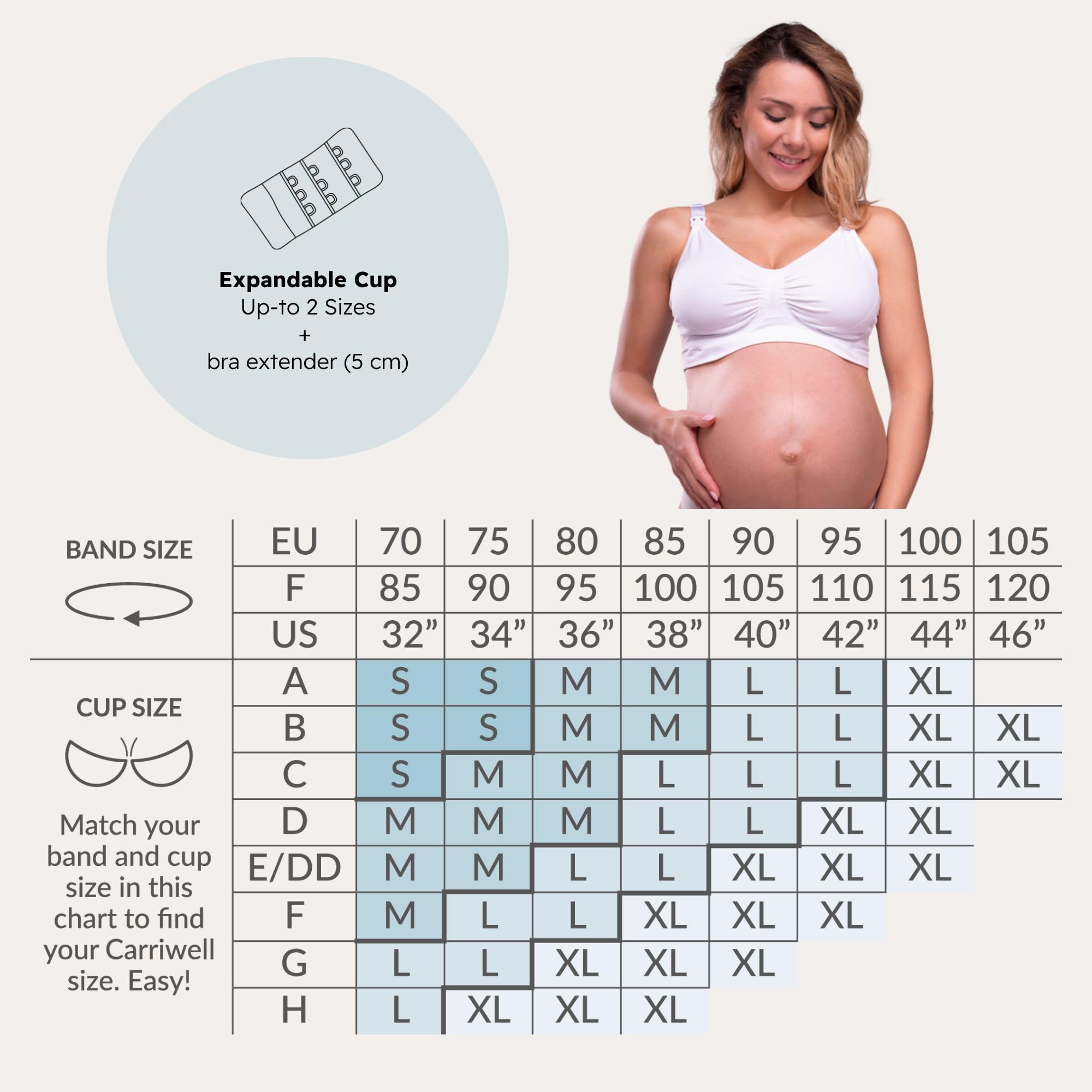 Carriwell Sujetador de Lactancia con Soporte en Gel sin Relleno | Sujetador de Maternidad y Embarazo, Suave, Trranspirable y sin Costuras | Aros de Gel Patentados | Confort, Sujeción y Estilo | S-XL
