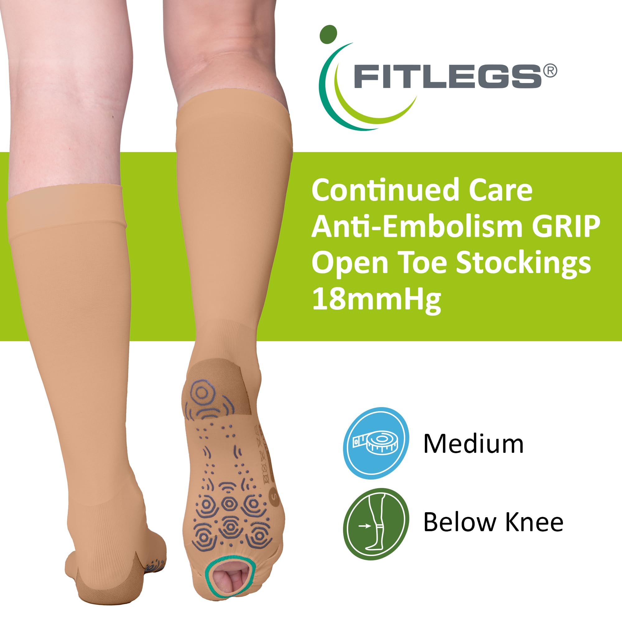 FITLEGS AES Grip, Below Knee - Medium - Beige - Image 2
