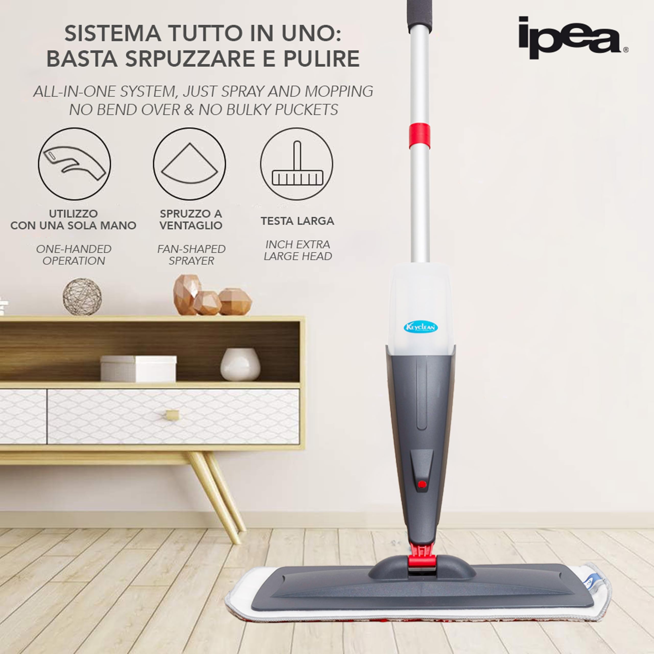 IPEA Aluminiowa szczotka do spryskiwaczy ze ściereczką z mikrofibry - super lekka - mop natryskowy z butelką do mycia podłóg, usuwanie kurzu, czyszczenie szyb