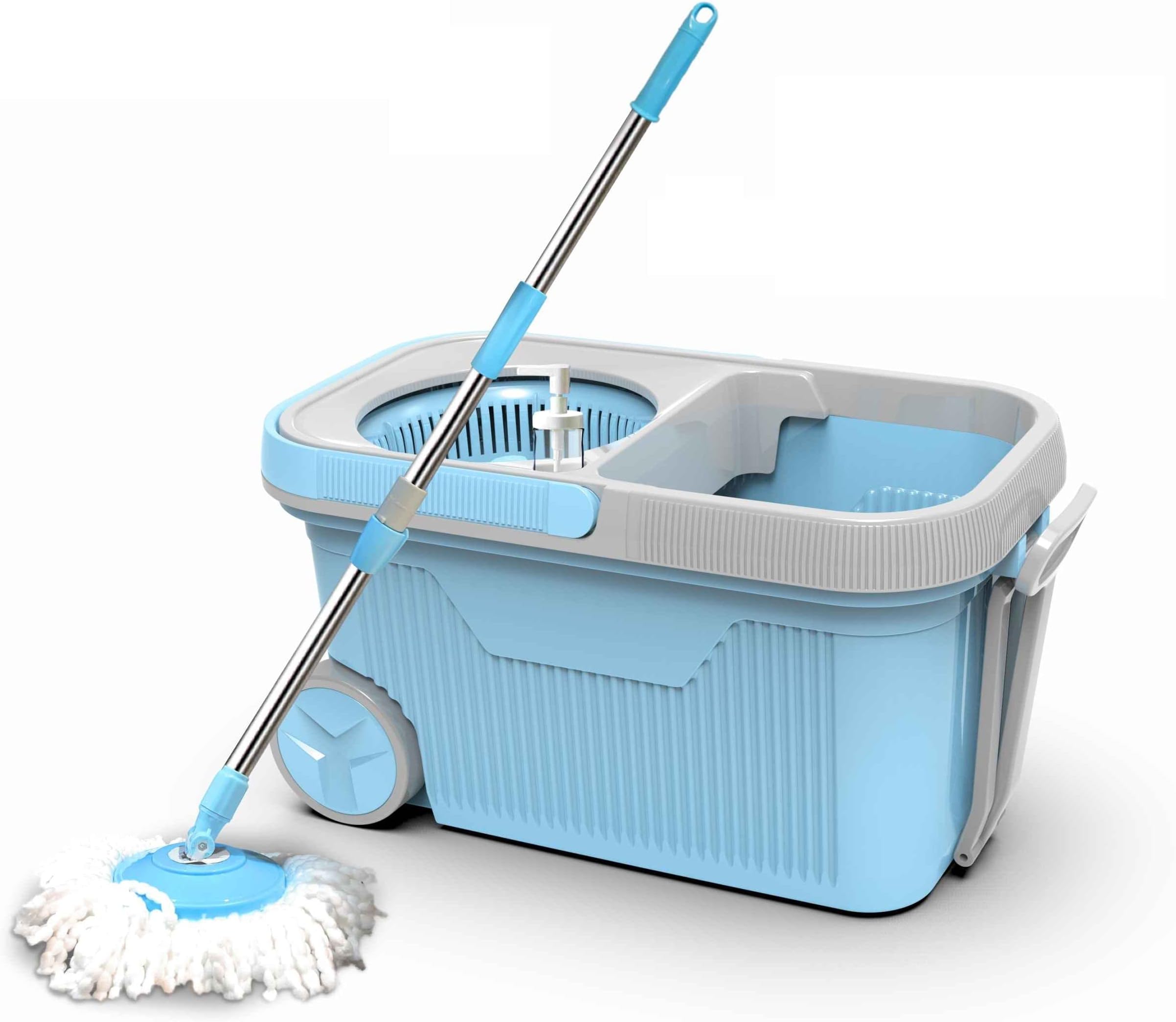 KOLORR EASY CLEAN Mop Bucket with 1 Extra Refill, Sky Blue Deep-Cleaning Microfiber Spin Mop & Bucket for 360 Degree Household Floor Cleaning for Household / Office / Showroom / Hotels / Hospitals