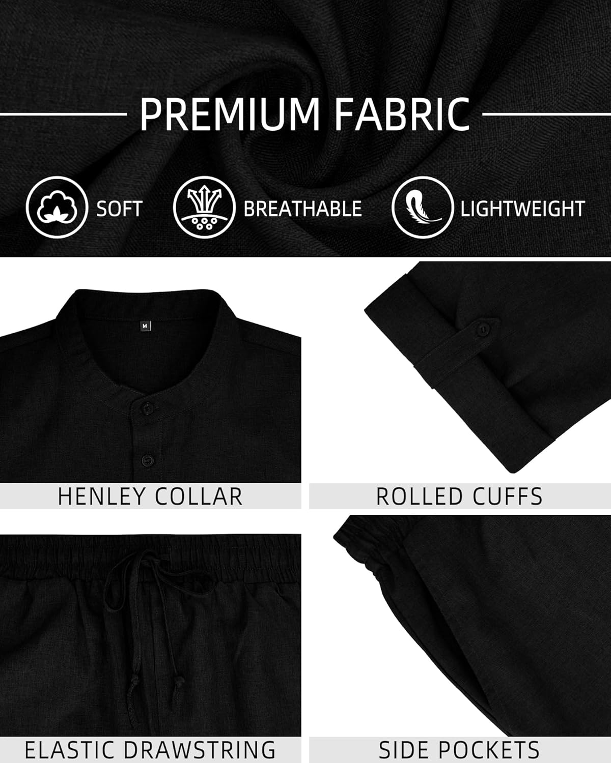 YTD Men's 2 Pieces Set Short Sleeve Henley Shirts and Shorts Texture Summer Beach Vacation Outfits - Image 5