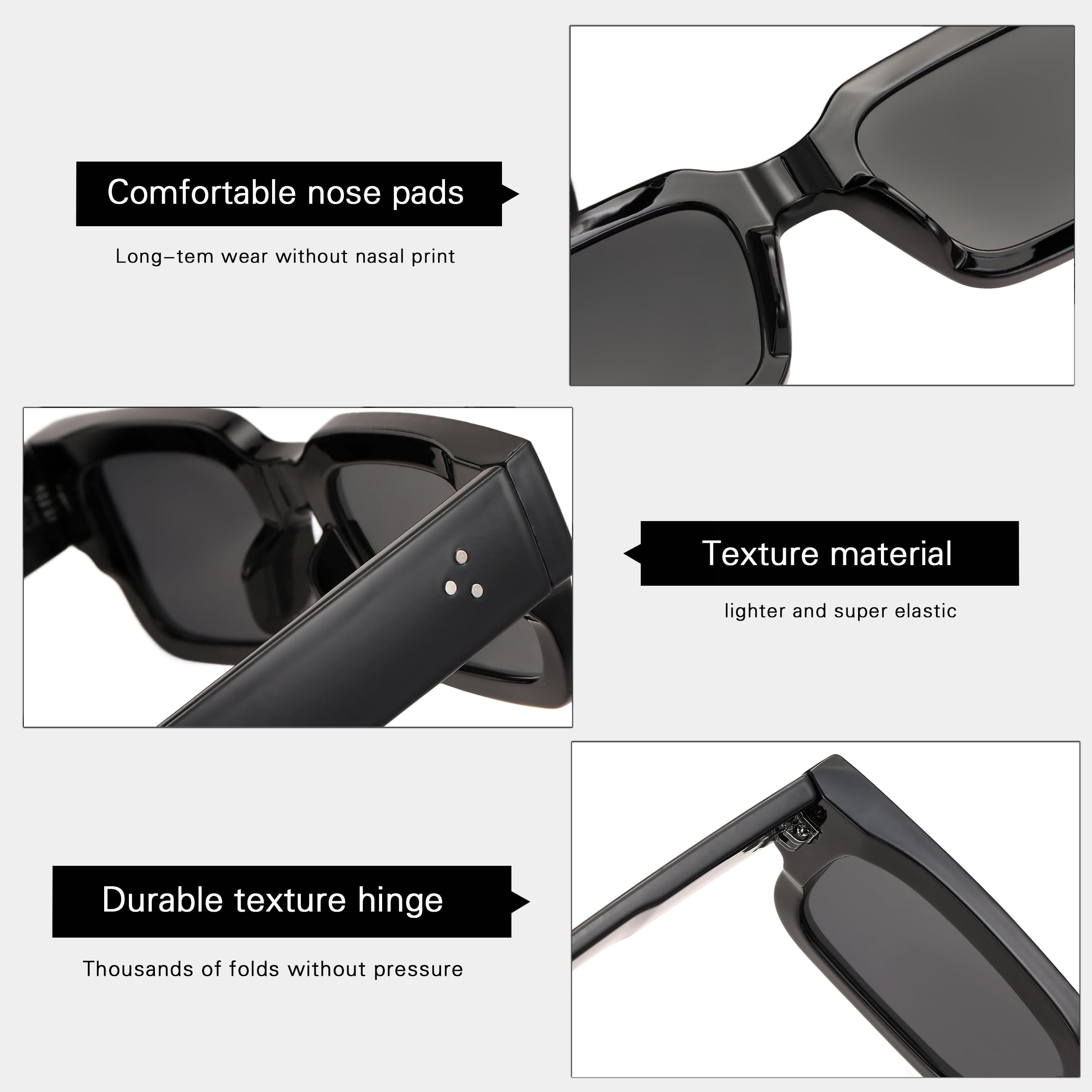 Gafas de sol cuadradas para mujeres y hombres, modernas, rectangulares, gruesas, con protección UV400, color negro