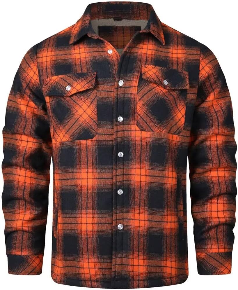 INVACHI Men's Flannel Jacket Plaid Sherpa Lined Flannel Shirt Snap Button Warm Winter Jackets Pockets - Image 2