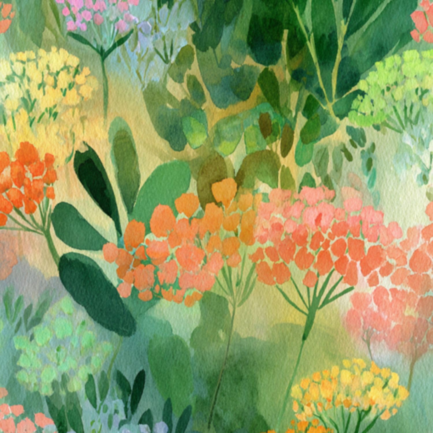 DERUINVAIO Self Adhesive Feature Removable Dreamy Floral Garden Watercolor Design Peel and Stick Vinyl Wallpaper Roll, Sticky Lining Paper for Bedroom, Living Room, Kitchen Walls
