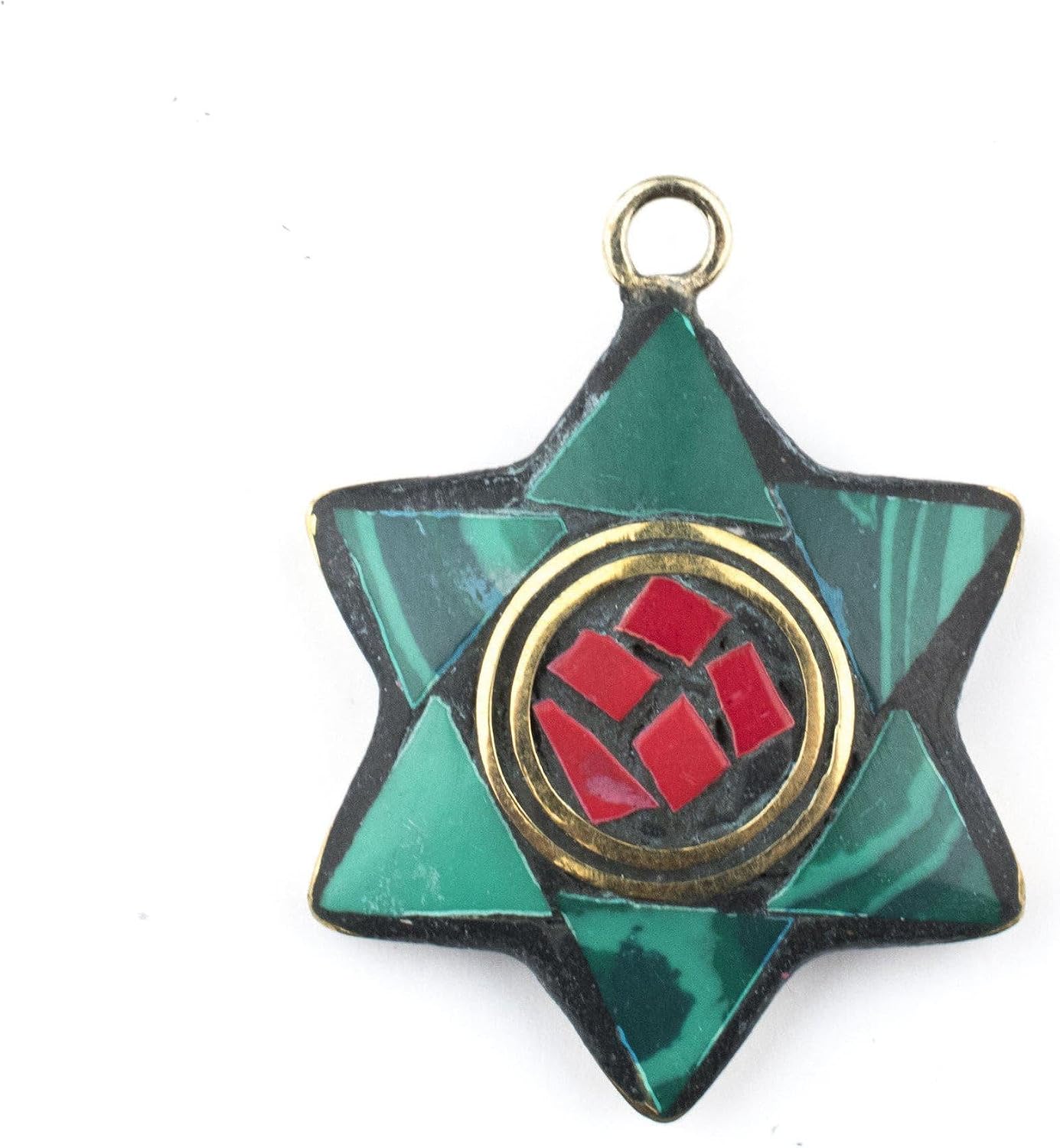The Bead Chest Nepali Star of David Pendant: Authentic Ethnic Judaica Brass Charm Inlaid with Stone for DIY Necklace and Jewelry (Turquoise & Coral)
