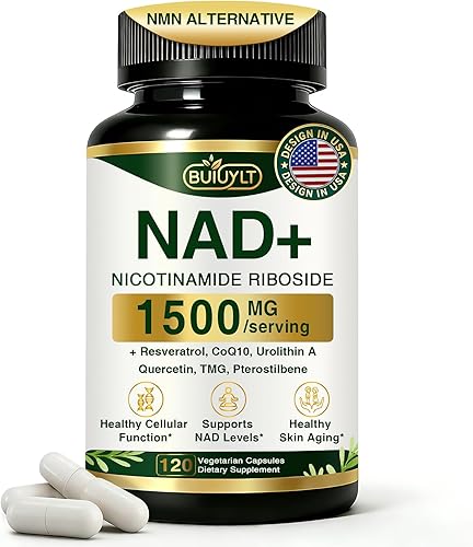 Suplemento NAD de 1500 mg con resveratrol, urolitina A, CoQ10 para energía celular, enfoque, salud de las mitocondrias, digestión, desintoxicación,