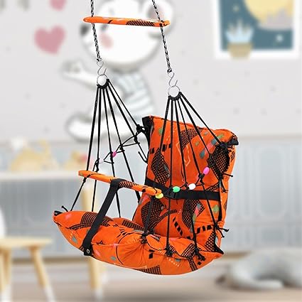 Sprointal Swing for Kids, Baby Swing Chair Cotton Children Folding and Washable 1-5 Years Swing with Safety Belt,Home and Garden Jhula for Babies |Swing for Kids|Hanging Cradle (Orange Triangle)