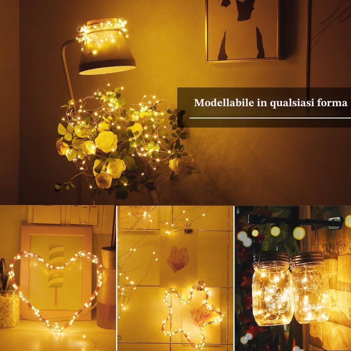 Bowfar Catena Luminosa per Interna e Esterni, 50M 500 LED Luci Fata a Filo di Rame Bianca calda con Spina e Telecomando, Impermeabile IP65 per Natale, Matrimonio, Giardino, Festa, Albero di Natale
