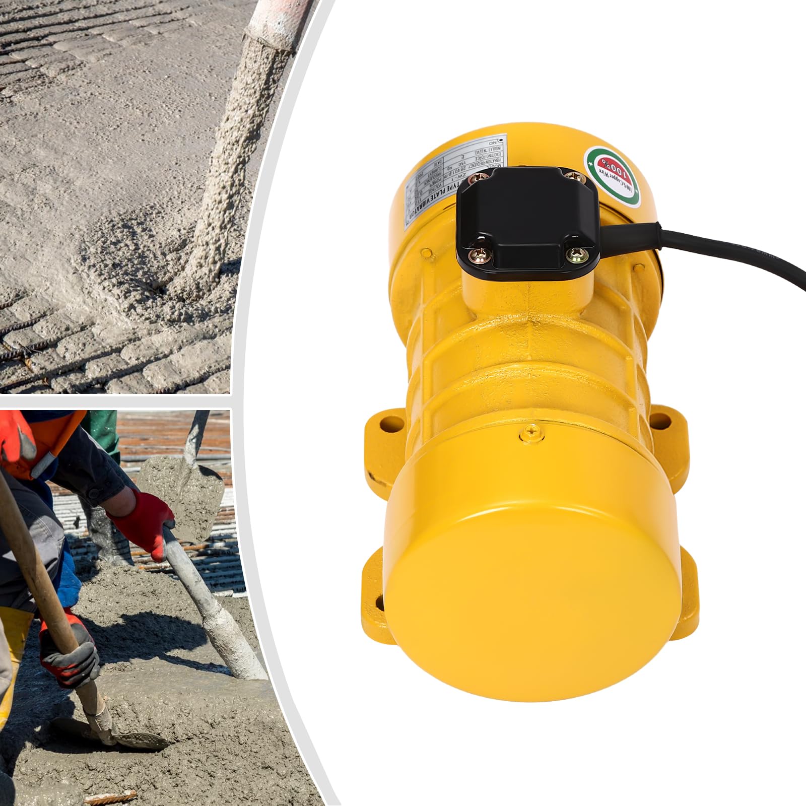 Beton-Vibrationsmotor 250W, Vibrationsmotor 2840 U/min 220V Geräuscharm mit kapazitive Schalter für Bergbau Metallurgie Kohle Strom Bau (Gelb)