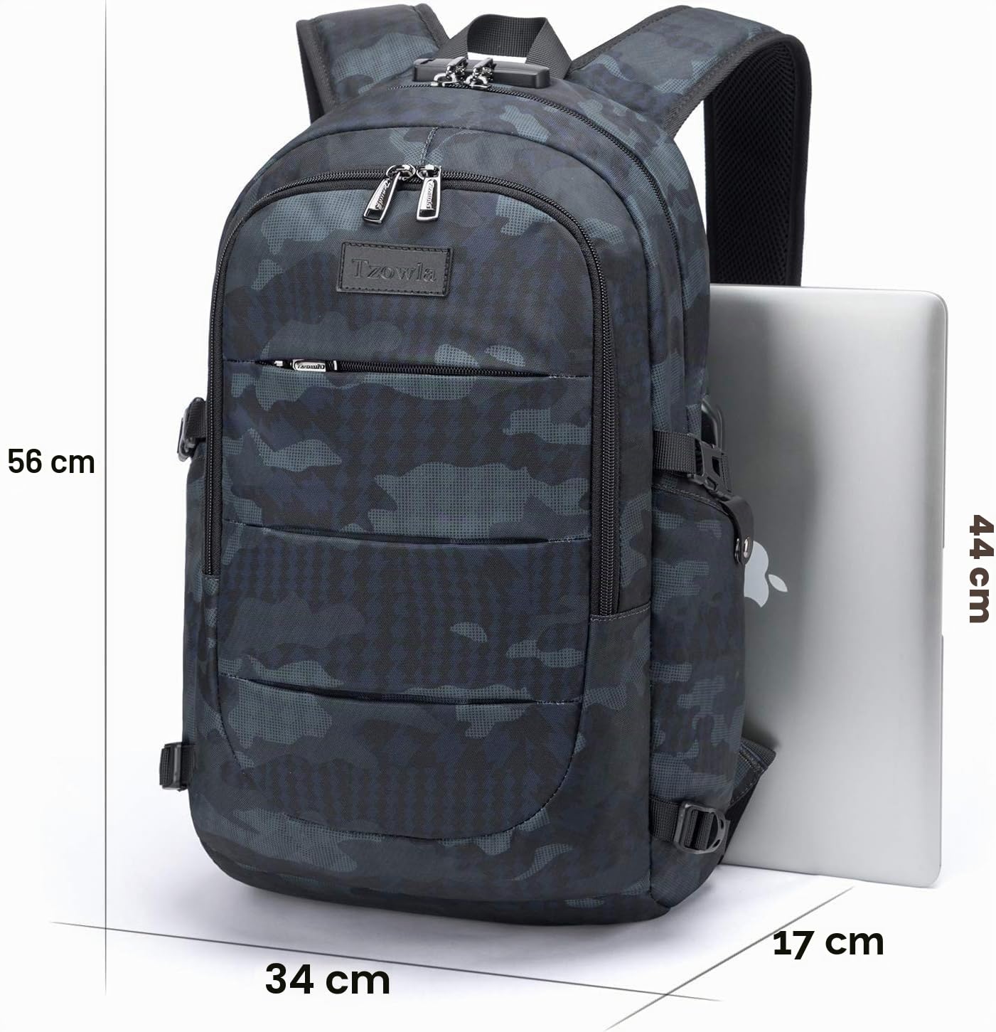 Tzowla Zaino Porta PC Universitari Uomo e Donna,Zaino da Viaggio Impermeabile Antifurto di Ricarica USB e Serratura per Notebook da 17/17,3 Pollici,Zaino da Giorno Sottile Lavoro Business-BluCamo