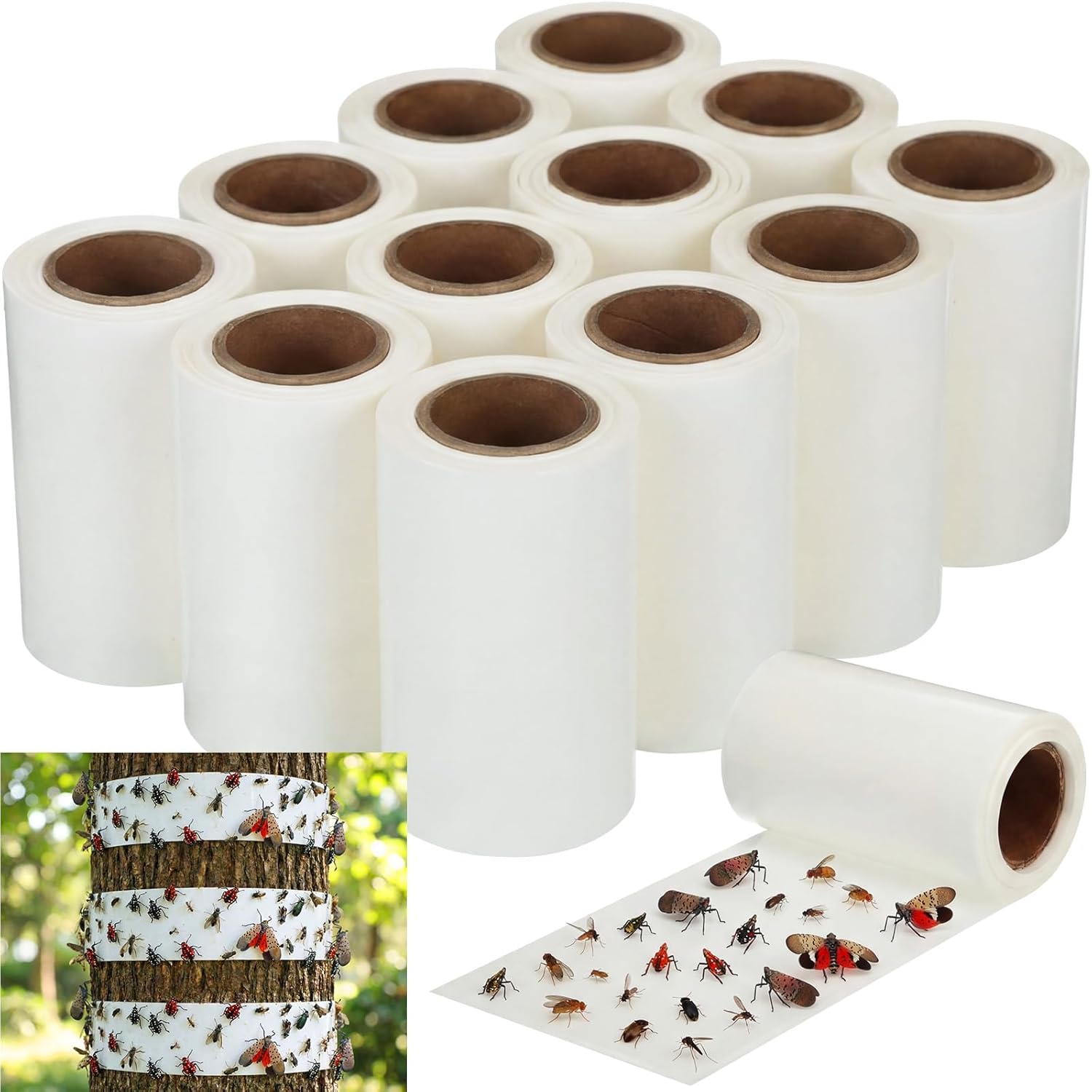 12 Rolls Spotted Lanternfly Traps Ant Insect Barrier, 30 ft Each, Outdoor Fly Tree Trap Sticky Strips Tree Trunk Wraps to Protect Trees, Fruit & Plants, Pest Control Lawn & Garden