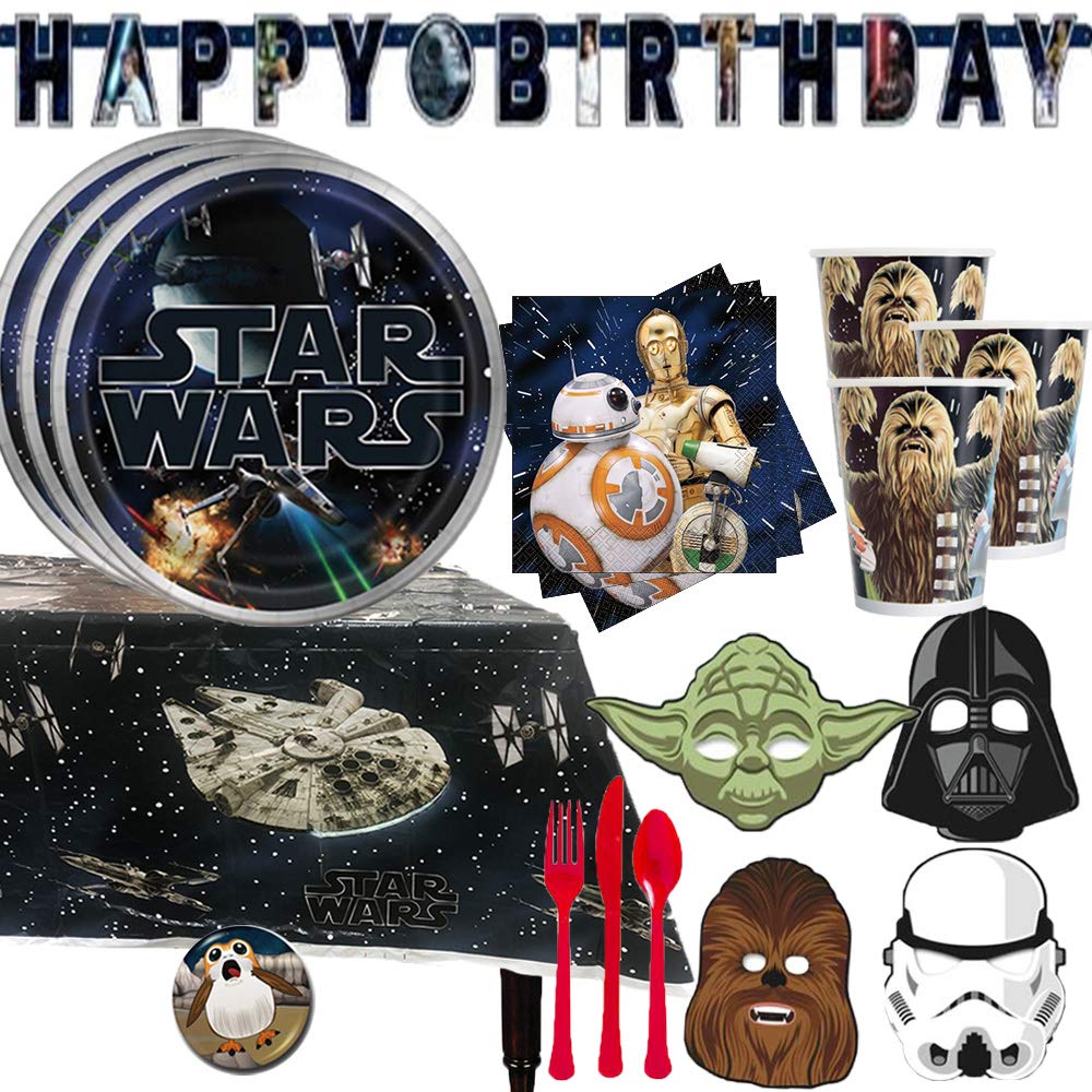 Another Dream Classic Star Wars Birthday Party Supplies For 16 With Star Wars Plates, Napkins, Cups, Birthday Banner, Cutlery, Masks, Tablecover and Star Wars Inspired Pin By