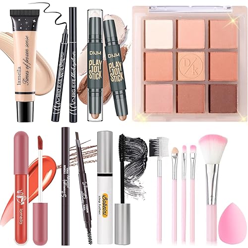 Miniatura 8 de Kit de maquillaje todo en uno para mujeres, niñas y adolescentes, juego de regalo de maquillaje, incluye sombra de ojos de 9 colores, barra de