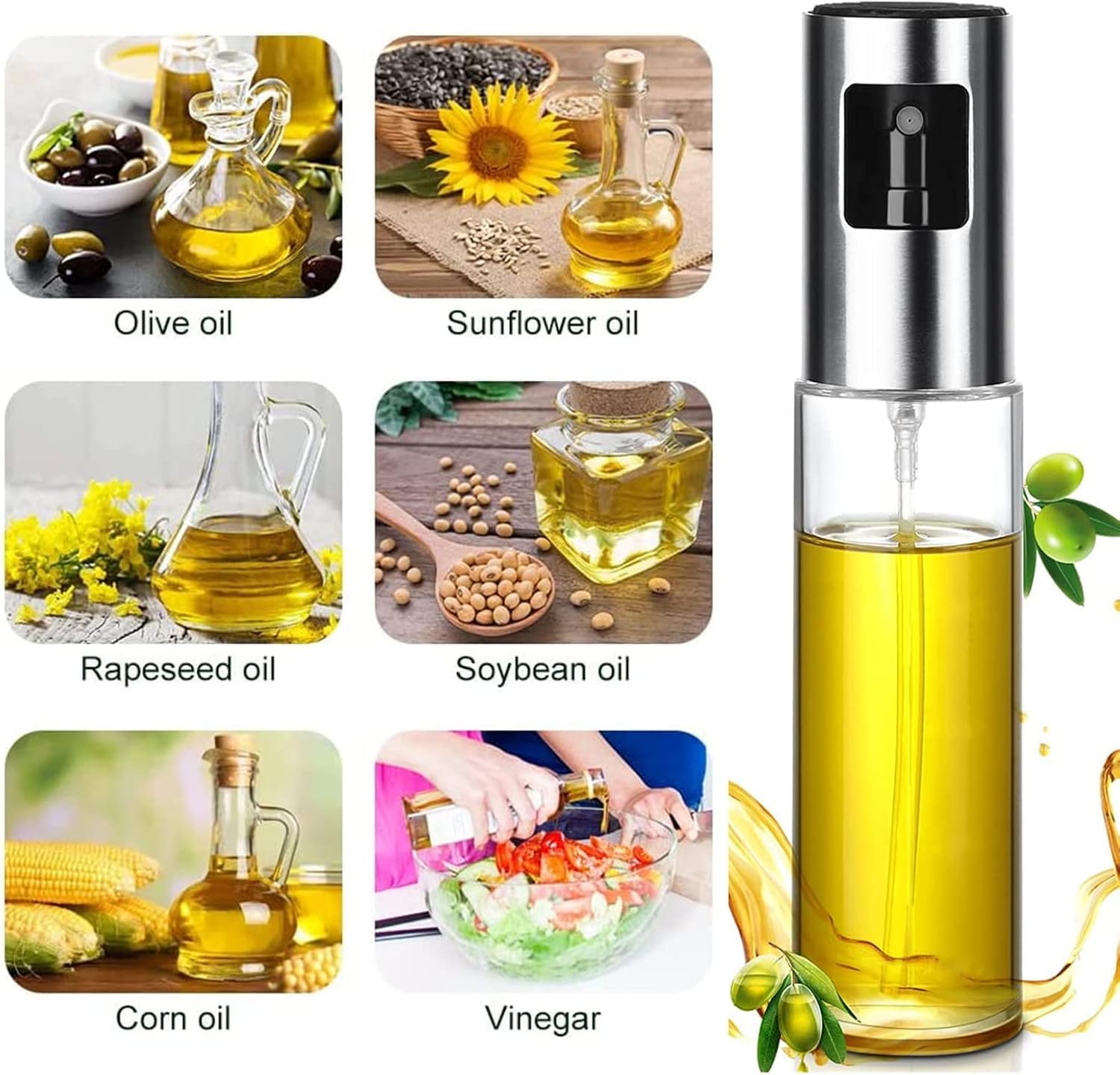Pulverizador de aceite de oliva para cocinar, botella de spray de aceite de oliva, pulverizador de aceite de oliva para cocinar, barbacoa, ensalada, hornear, asar, asar, cocina, 100 ml