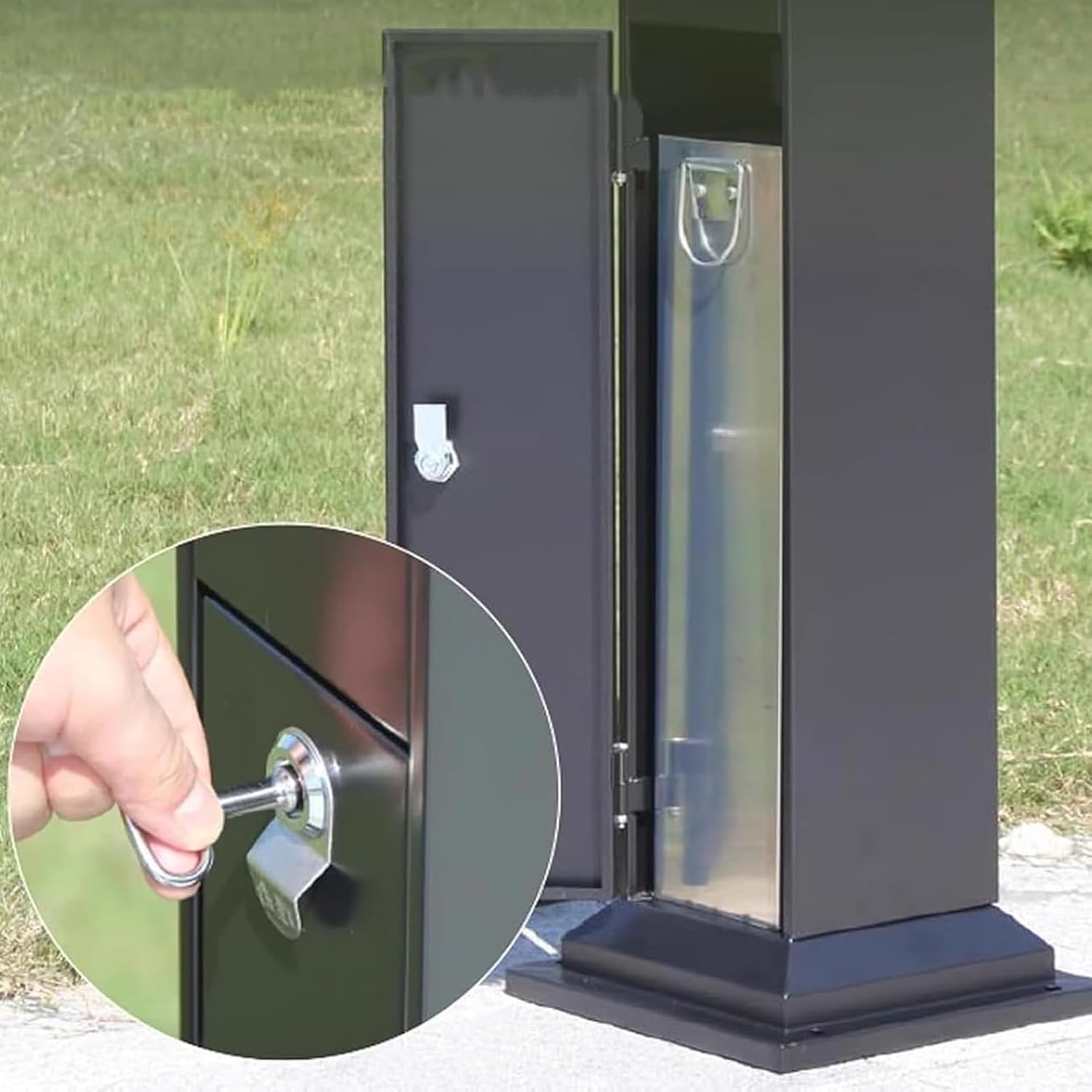 Cigarette Disposal for Standing Ashtray Outdoor, Lockable Square Vertical Cigarettes Butt Container, Rainproof Stainless Steel Floor Cigarettes Butt Receptacle(Brown)