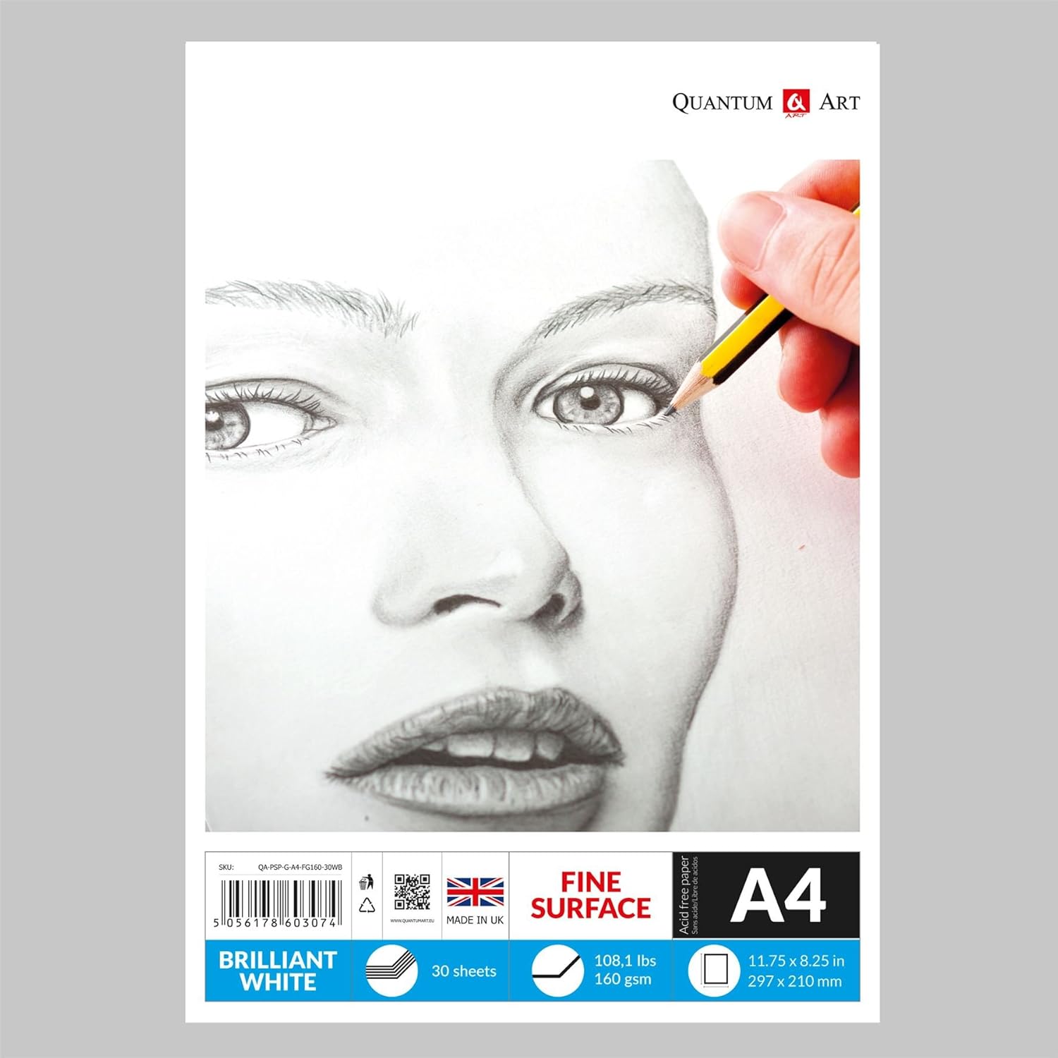 A4 160gsm Sketch Pad White Drawing Artist Paper GUMMED Book 30 Sheets