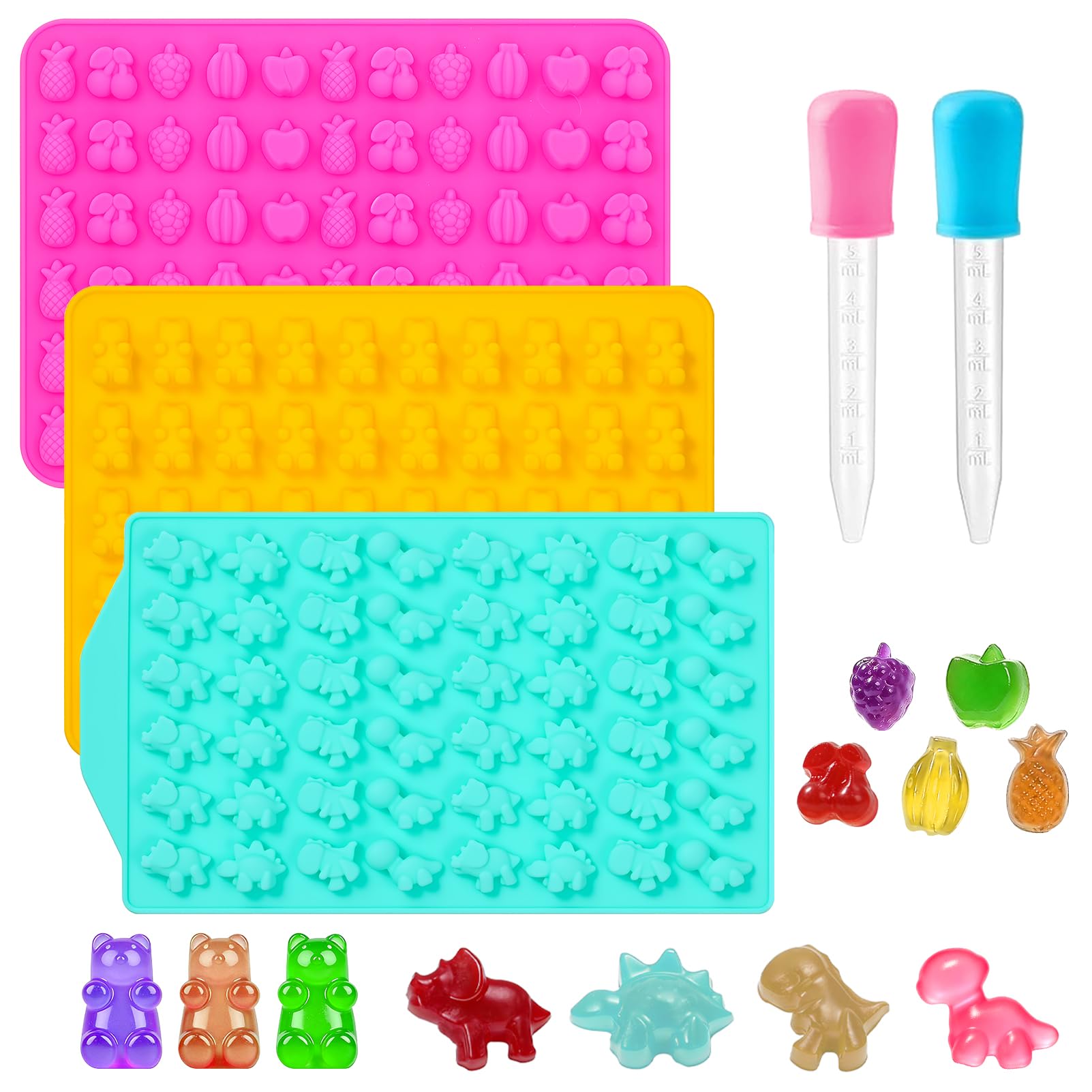 Silicone Candy Molds - Gummy Bears, Dinosaurs & Fruit -25