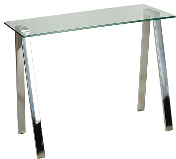 Cortesi Home Trixie Glass Top Desk/Console Table with Stainless Steel Frame, 40"