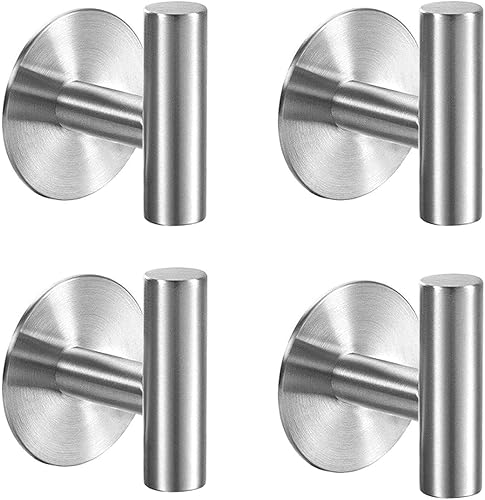 Modket Paquete de 4 ganchos de níquel cepillado para toallas de baño, soporte adhesivo resistente, ganchos de montaje adhesivo de acero inoxidable