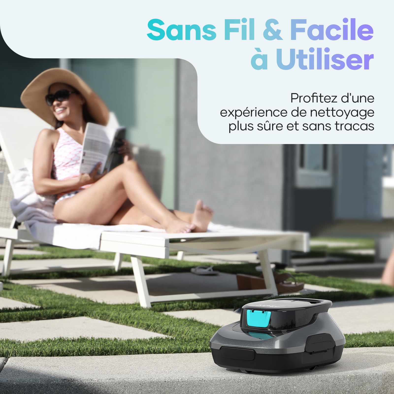AIPER Kabelloser Poolroboter, Poolsauger Akku mit Doppelantrieb, Selbstparkend, Poolreinigungsroboter, Geeignet für Flache Pools bis zu 80 m2 (Dauer 90 Minuten) (Generalüberholt)