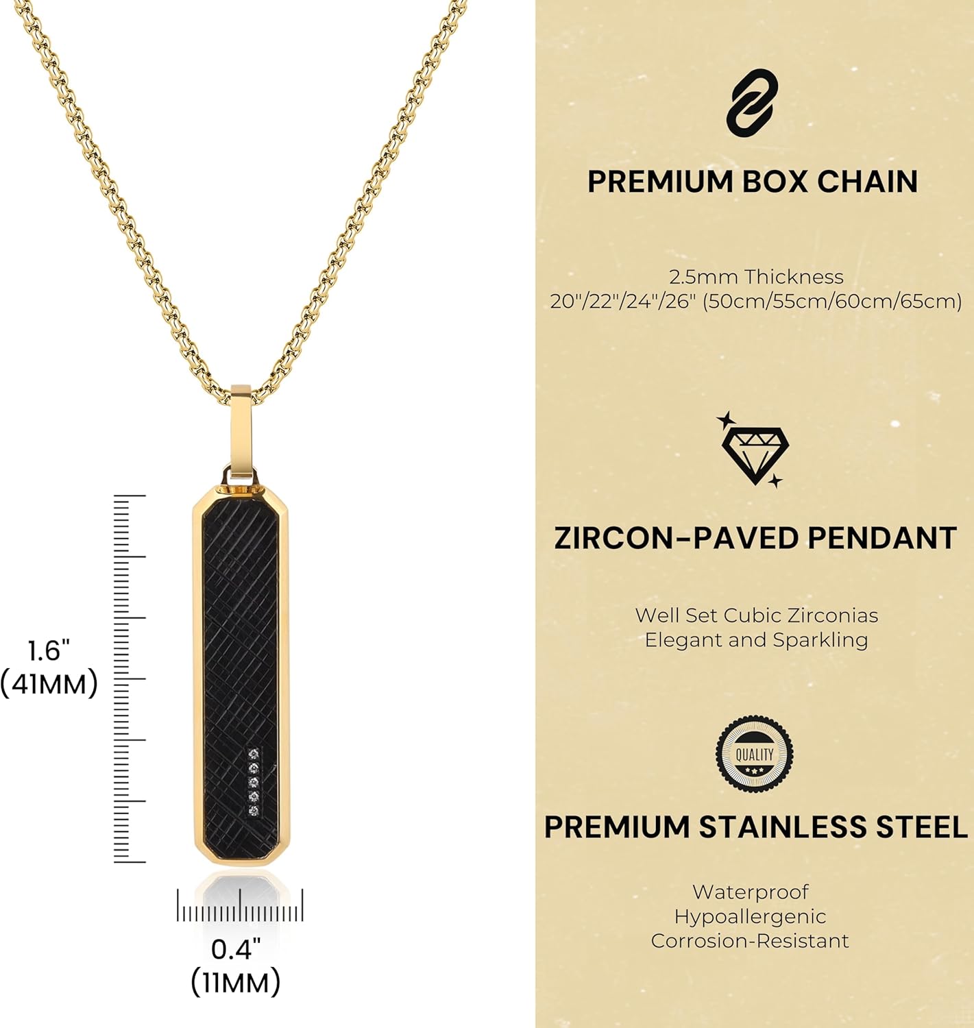 GAVU Tag Necklace for Men, Men’s Stainless Steel Pendant Necklace Black Tag Pendant for Men - Image 3