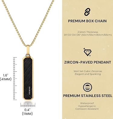 GAVU Black Tag Necklace for Men, Mens Stainless Steel Pendant Necklace