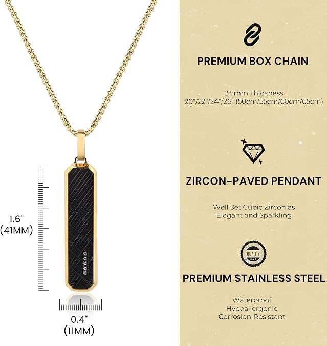 GAVU Black Tag Necklace for Men, Mens Stainless Steel Pendant Necklace