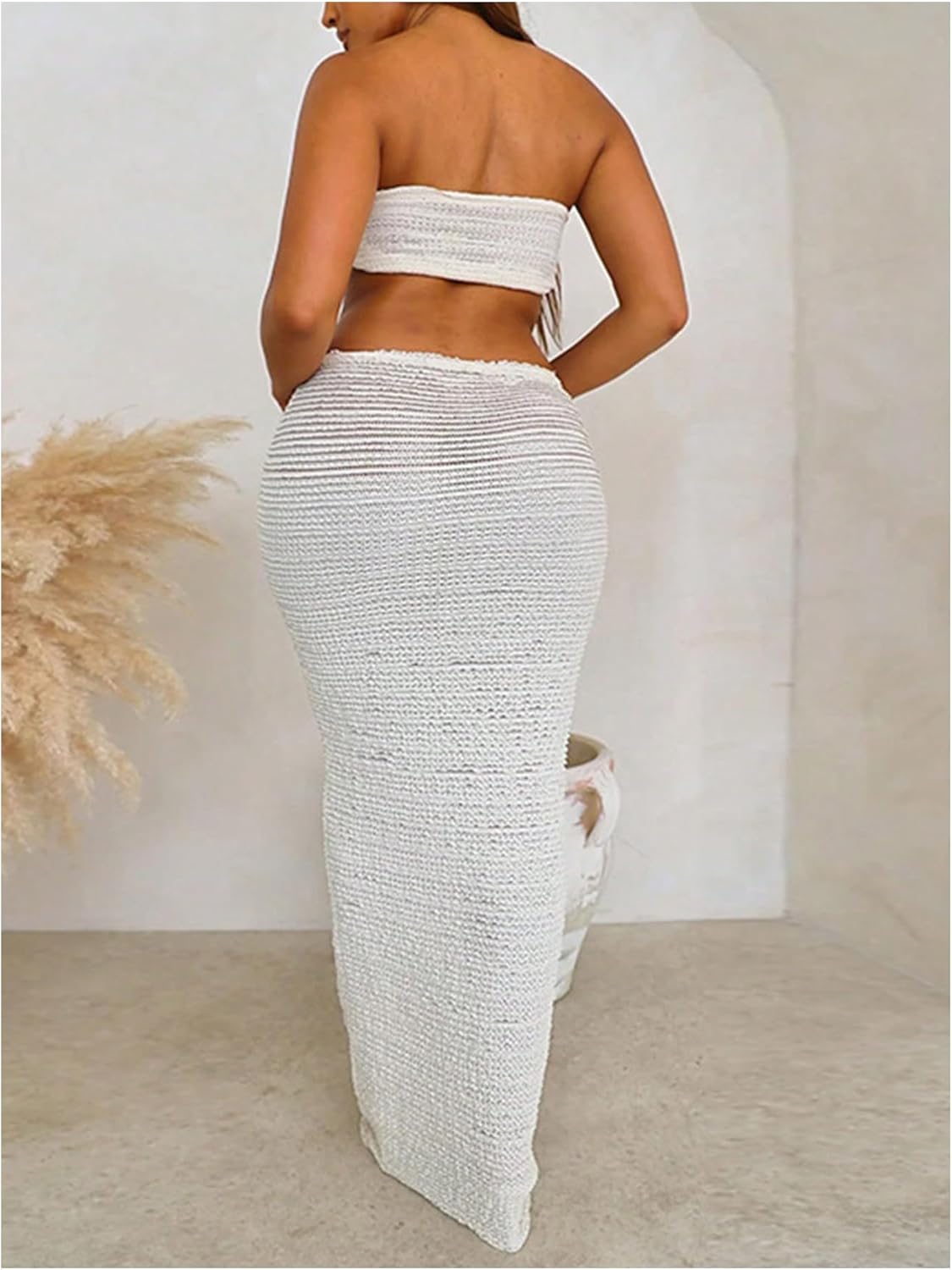 SOLY HUX Women's 2 Piece Outfits Twist Strapless Bandeau Crop Tops and Tie Front Bodycon Maxi Skirt Set - Image 2