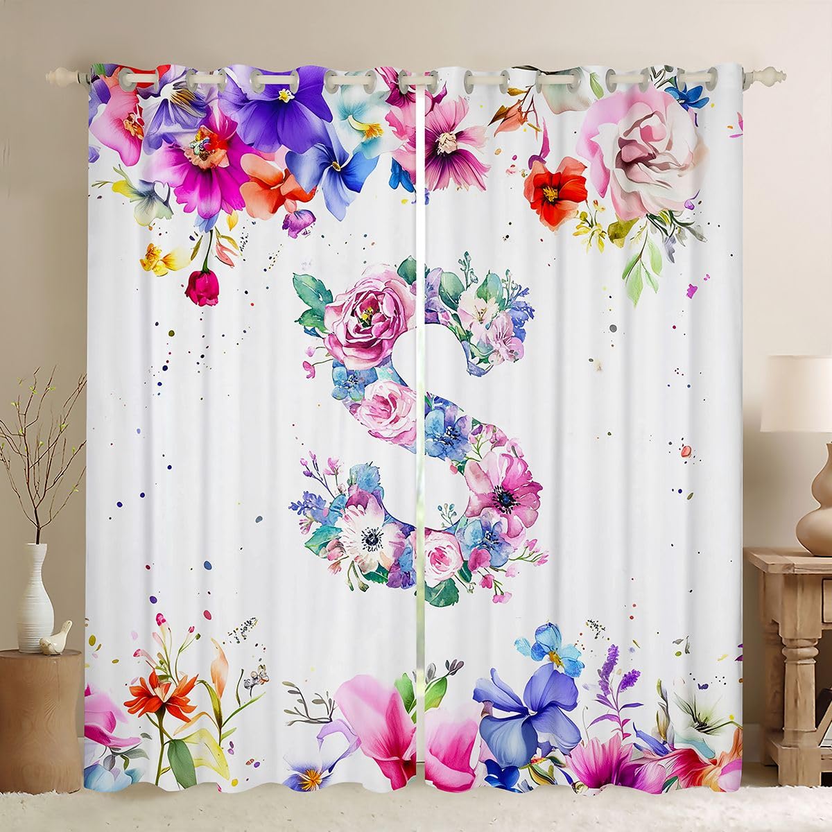 Rideau occultant 117x137 cm alphabet lettre S rose Homewish