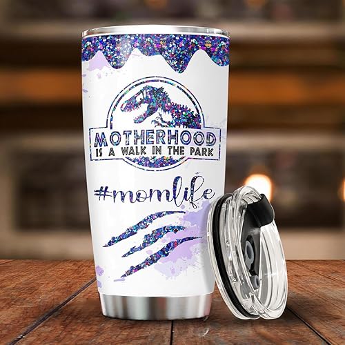 Miniatura 2 de Neonoza Regalos para el día de la madre para mamá de hija, hijo, marido, mamasaurus, vaso de acero inoxidable de 20 onzas con tapa, taza para la