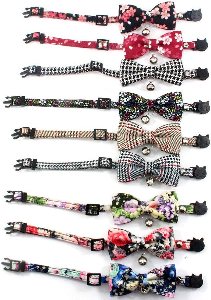 Breakaway Bowtie Cat Collar with Bell - Plaid Kitten Bow Tie Kitty Puppy Clothes Accessories, Adjustable and Handmade.(Retro Houndstooth, Size S) image 3