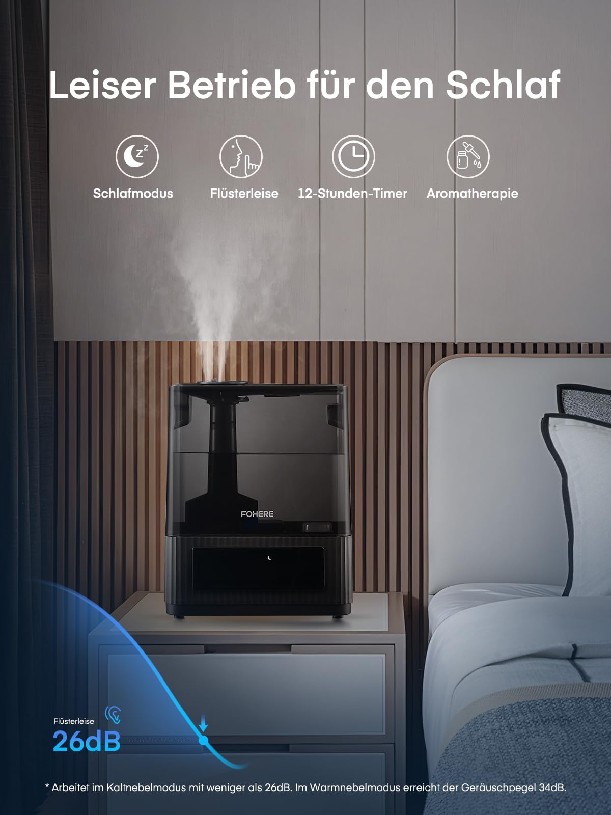 FOHERE Luftbefeuchter 6L Leiser Luftbefeuchter mit warmem und kühlem Nebel 60H Laufzeit Öldiffusor Schlafmodus 12H-Timer