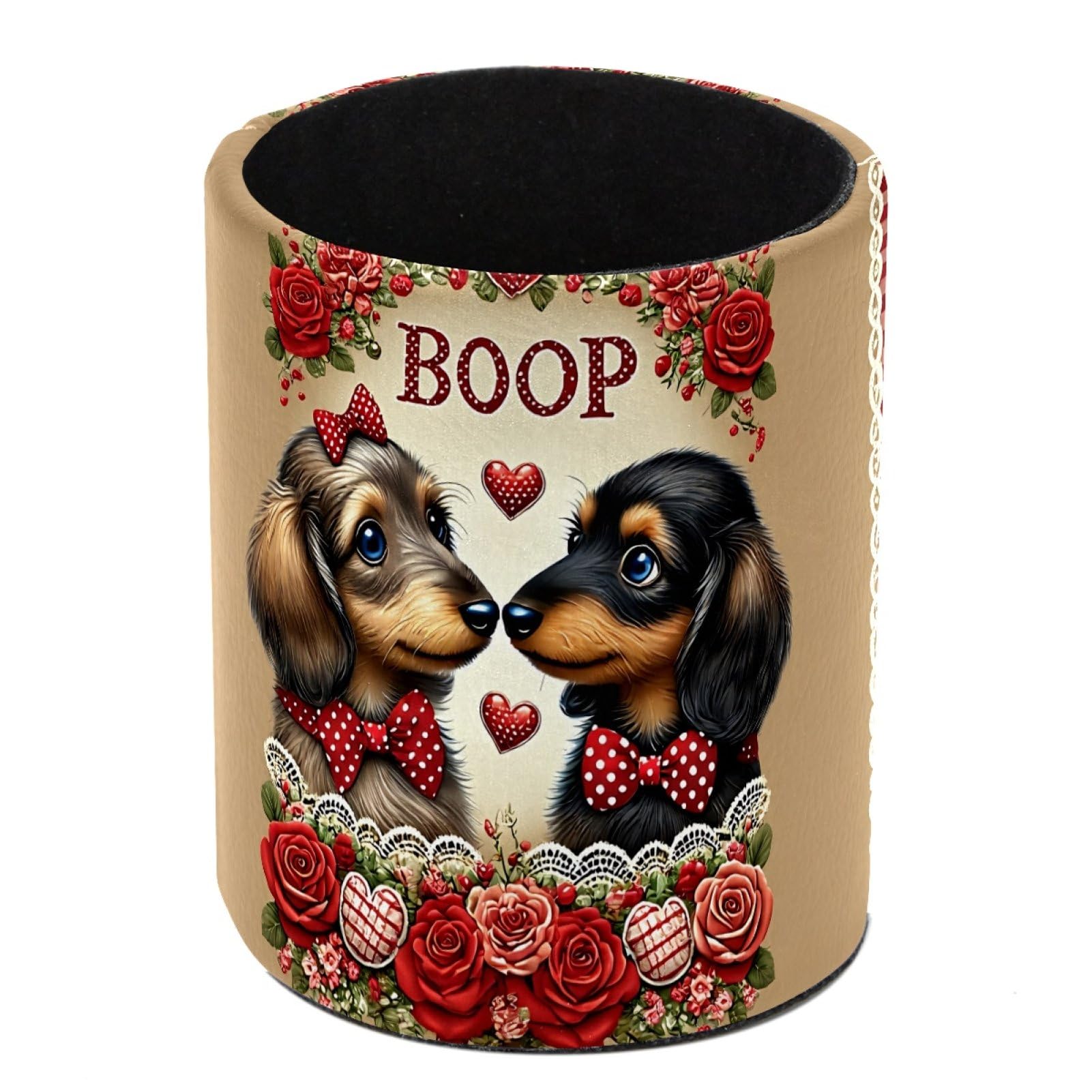 HEOEH Dachshund Lover Pen Holder for Desk, PU Leather Pencil Holder Pen Cup Marker Holder Makeup Brush Holders, Desk Accessories & Workspace Organizers for Home, Office