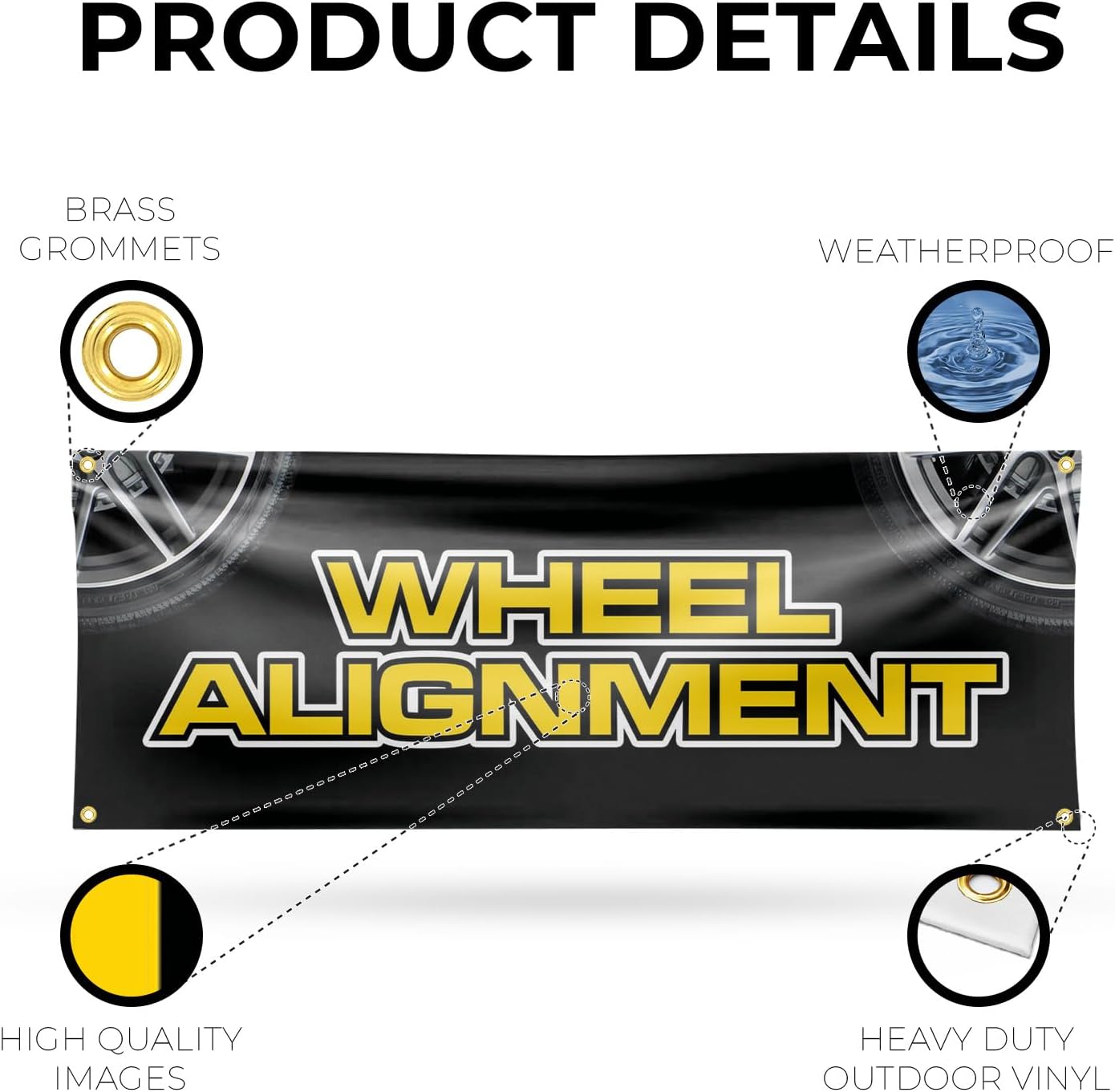 Wheel Alignment Banner Sign 18 Inch x 48 Inch | 13 oz Vinyl with Metal Grommets | Heavy-Duty Single-Sided Outdoor Durable Printed High-Quality Weatherproof | Made in the USA