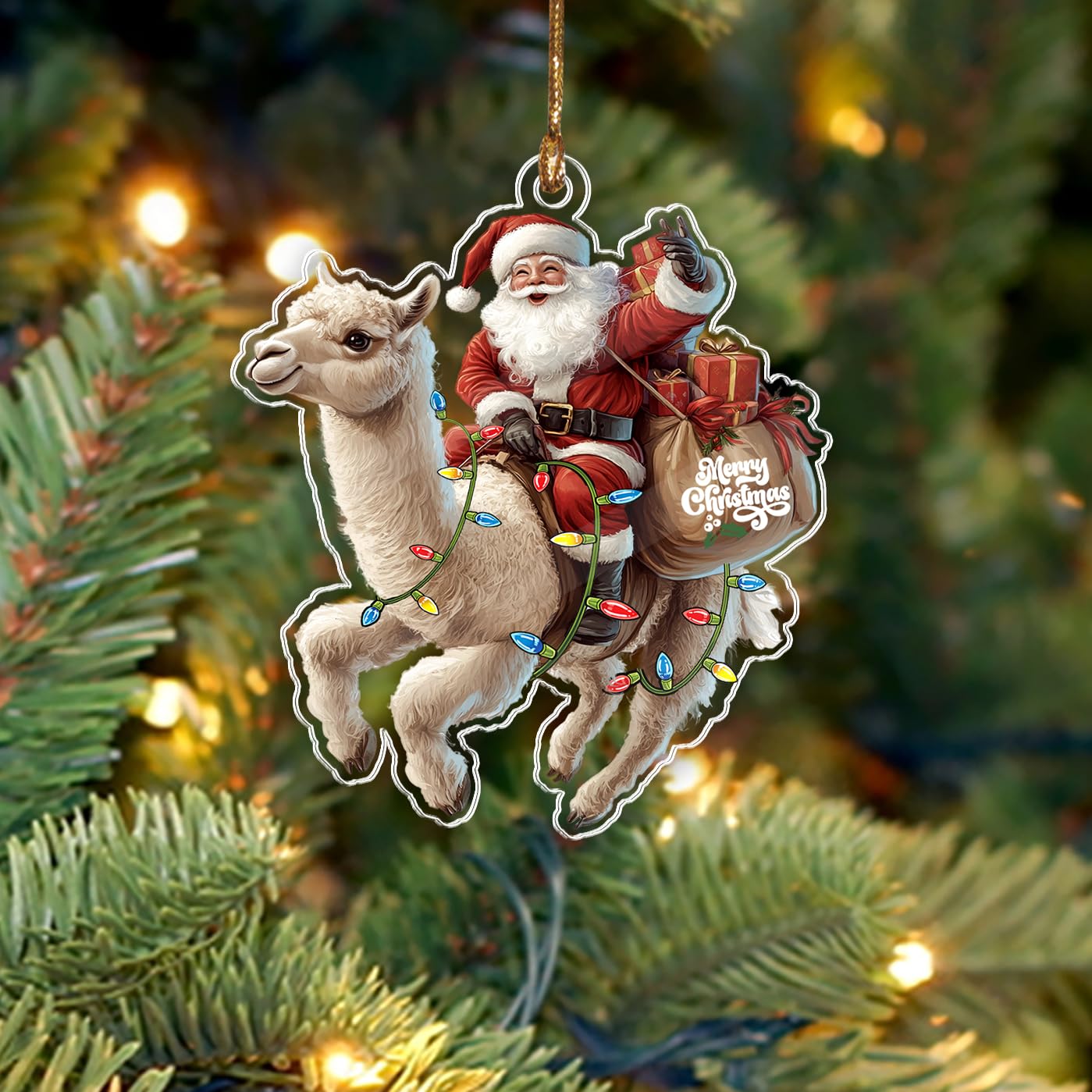 BEETHIS Funny Alpaca Santa Christmas Ornament 2025 – 2D Flat Acrylic Santa and Alpaca Car Hanging Ornament Decoration – Hilarious for Animal Lover – Unique Alpaca Xmas Decor 3.5''