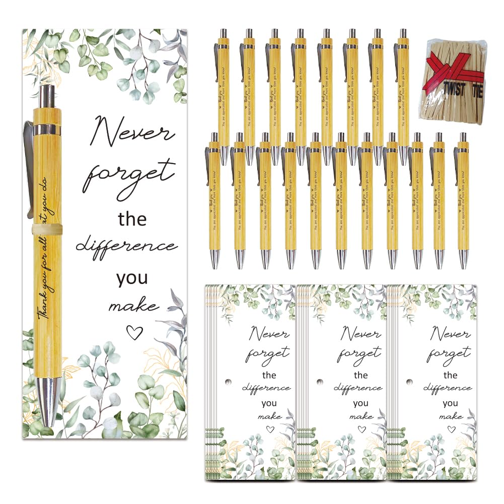 WEBEEDY 36 Sets Positive Pens Gift Bulk Bamboo Pen with Inspirational Card Employee Appreciation Gifts Thank You Pen Cards Gift Set for Employee Teacher Appreaciation Gifts Graduation Back to School