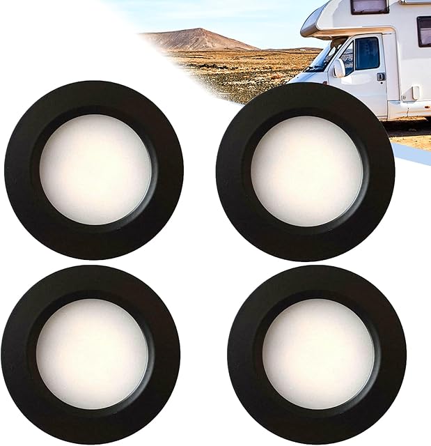 12V Interior LED Spot Lights Campervan Dimmable Recessed Mount Ceiling Light 3W Roof Downlight for T4 T5 Camper Caravan Boat Yacht Cabin Sailboat Under Cabinet Kitchen Bathroom Black 3000K Warm White