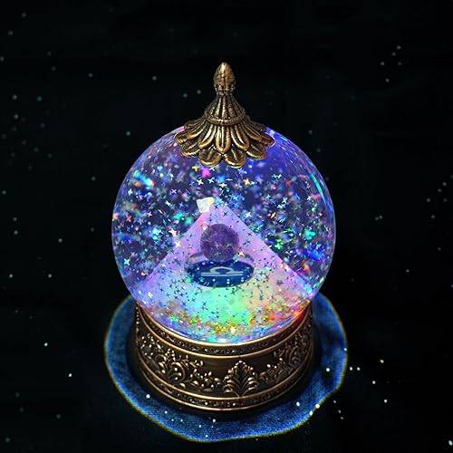12 Zodiac Signs Libra Crystal Pyramid Globe with Golden Rutilated