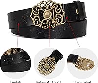 Vista 203 de Cinturón de cuero clásico con hebilla de metal para mujer con vestido de jeans Aah-negro-clásico