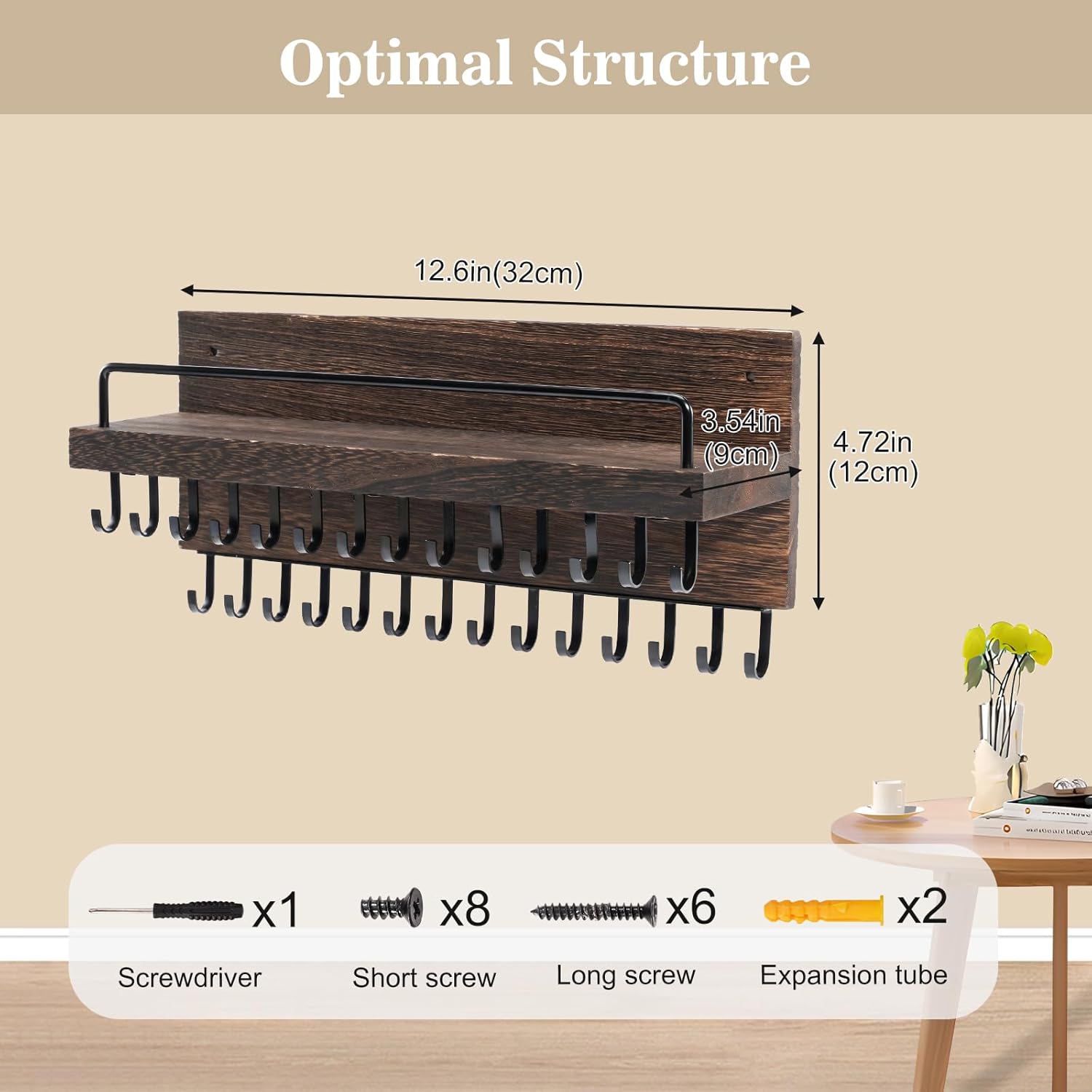 Lolalet Necklace Holder Hanging Necklace Organizer Wall Mounted Jewelry Organizer with 28 Hooks and Perfume Shelf, Wood Necklace Hanger Rack for Bracelets -Brown