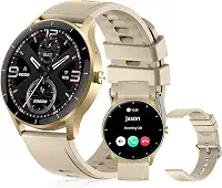 Smartwatch PEJE Relógio Smartwatch com Pulseira Extra - Tela Touch HD 1.28",À Prova d'Água IP68,Faz Chamadas Bluetooth,123+ Modos Esportivos,Bateria de 5-7 Dias,Compatível com iOS/Android.(Dourado)