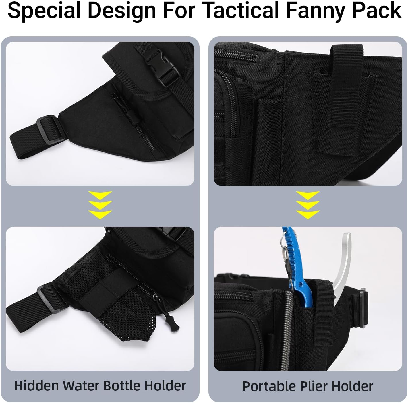 Tactical Fanny Pack For Men, Military Waist Bag Adjustable Hip Belt BumBag EDC Bags for Outdoor Fishing Hiking Hunting with Bottle Holder Pouch and US Flag Patch (Tan) - Image 6