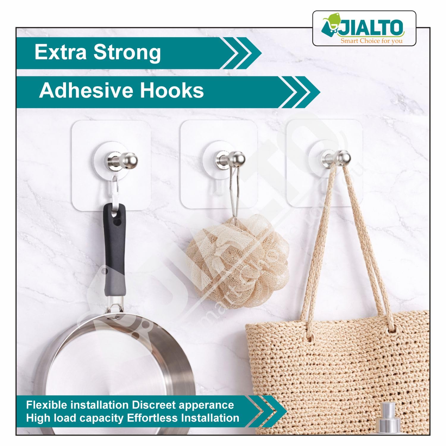 JIALTO Wall Hooks for Hanging Strong, Adhesive Hooks for Wall Heavy Duty, Wall hangings, Kitchen Accessories Items, Sticky Photo Frame Hangers (Pack of 20, Nail Hook) 1