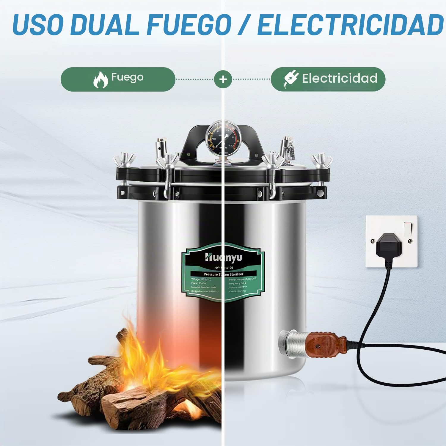 Huanyu 18L Autoclave Esterilizador con Válvula de Desinflado y Válvula de Seguridad Autoclave de Vapor de Laboratorio Antiquemaduras Esterilizador de Vapor de Alta Presión para Hospitales