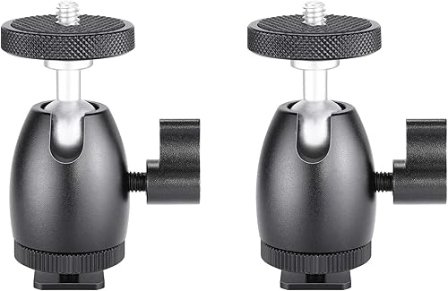 Ruittos - Mini cabezal de bola de trípode, 2 paquetes de 14 pulgadas con tornillo de iluminación con cerradura y adaptador de zapata para cámara