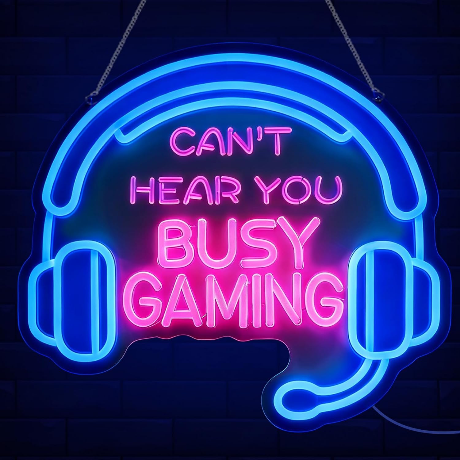 Gamer Neon Sign for Gaming Room Decor - 13.5x14.7in USB Powered LED Neon Lights for Teen Room Wall Decorations, Birthday Gifts for Boys, Earphone(Pink&Blue)